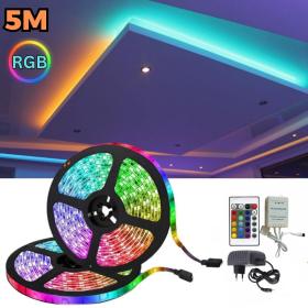 5M Bandes LED  à couleur avec télécommande 12V pour éclairage intérieur et extérieur