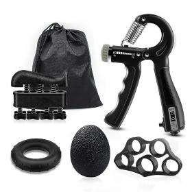Kit de renforcement de la poignée (5 Pieces) entraîneur de force de préhension, entraînement de l'avant-bras, réglables, renforcement des doigts, anneau et balle anti-stress avec sac de transport مجموعة تقوية قبضة اليد (5 قطع)
